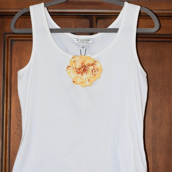 St. John Tops - St. John Sport by Marie Gray Floral Marigold Ruffle Broach Tank Top Size S NEW!!